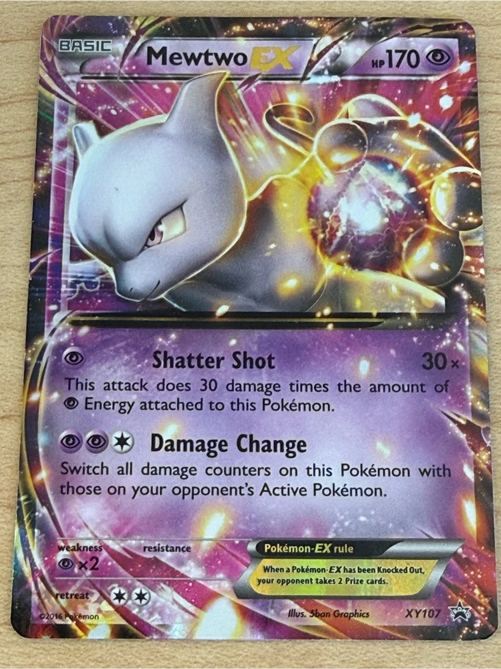 Pokemon Mewtwo EX Holographic Purple Gold Trading Card